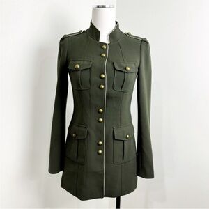 White House Black Market Green Gold Utility Jacket Military Style XXS (2XS)